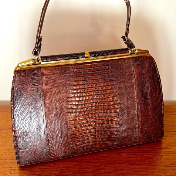 Vintage crocodile lizard skin brass Fittings handbag Unknown Maker Antique - Picture 1 of 16